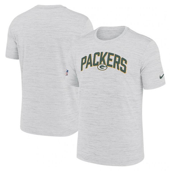 Men's Green Bay Packers White Sideline Velocity Stack Performance T-Shirt - Click Image to Close